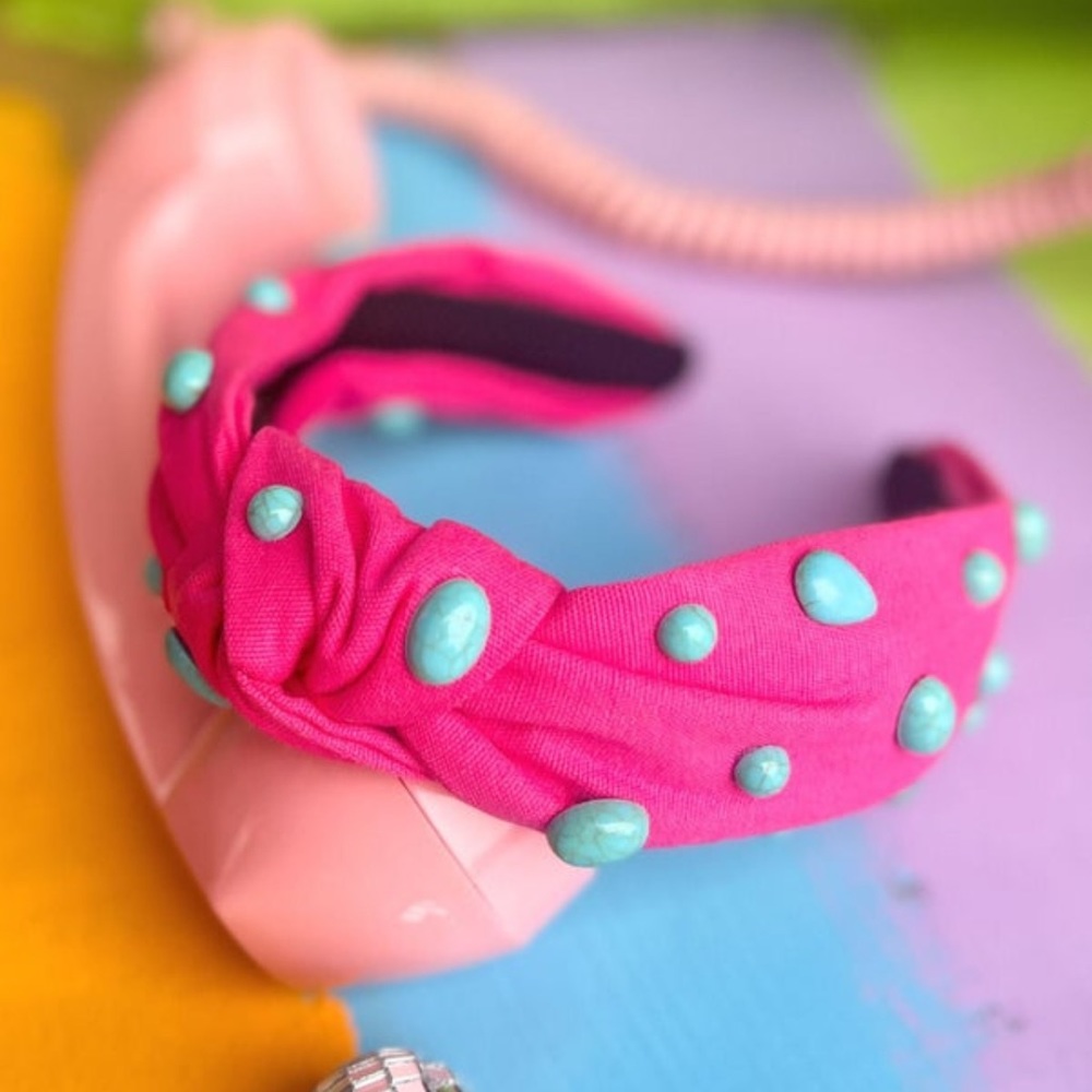 Hot Pink and Turquoise Stone Knot Headband